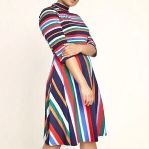 Eloquii Size 18 Striped Fit & Flare Midi Dress Bold Maximalist Dopamine Dressing